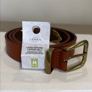 Serra Genuine Leather Ladies Belt Warm Brown with Brass Buckle Medium New 35”X1”